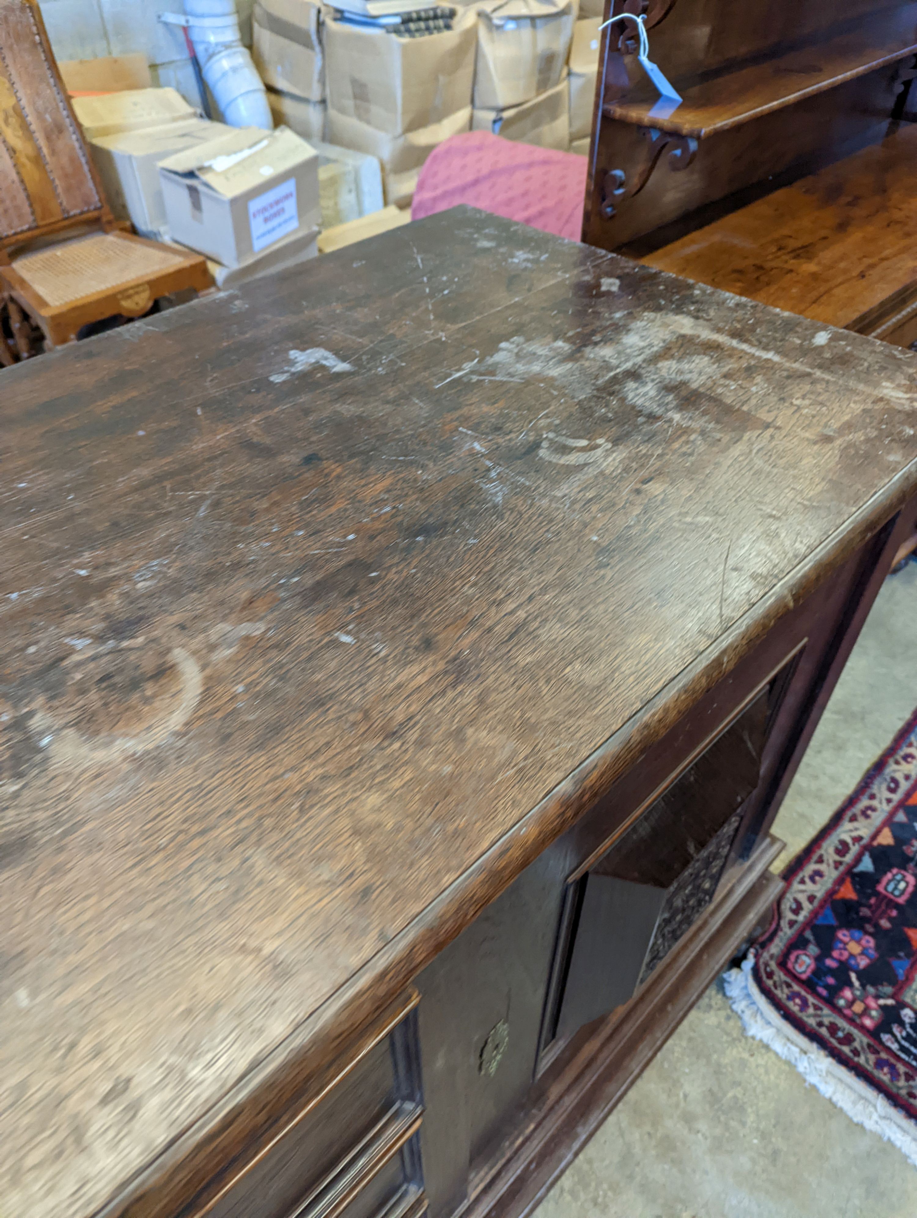 A 19th century Dutch oak buffet, width 210cm, depth 70cm, height 102cm